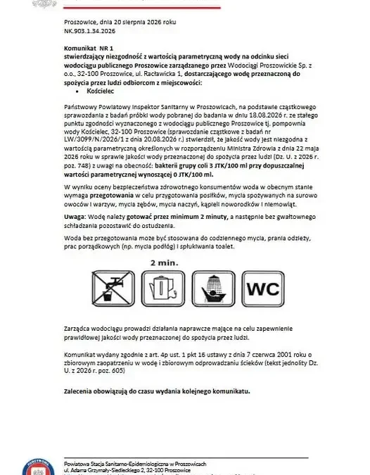 Woda w Lekszycach wymaga przegotowania – wydano komunikat sanitarny
