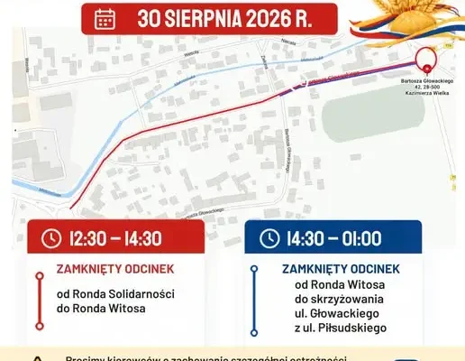 Zmiany w organizacji ruchu podczas Dożynek Gminno-Powiatowych w Kazimierzy Wielkiej