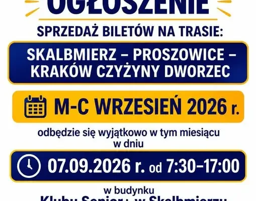 Bilety okresowe na trasie Skalbmierz–Proszowice–Kraków Czyżyny – sprzedaż we wrześniu