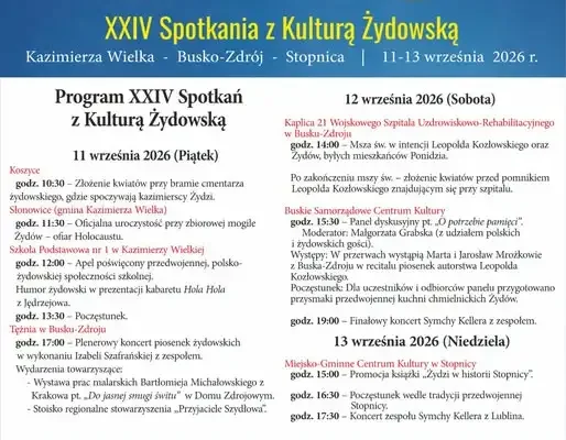 XXIV Spotkania z Kulturą Żydowską w Kazimierzy Wielkiej, Busku-Zdroju i Stopnicy