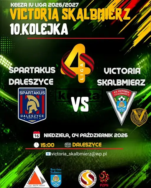 Spartakus Daleszyce zmierzy się z Victorią Skalbmierz w 10. kolejce IV Ligi