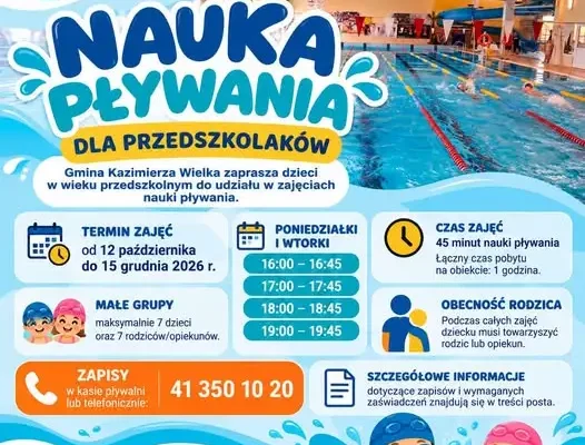Gmina Kazimierza Wielka organizuje naukę pływania dla dzieci