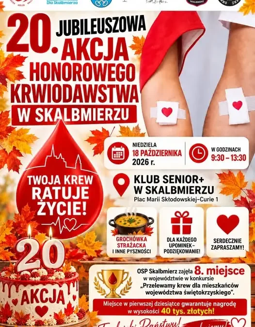 Skalbmierz: 20. jubileuszowa akcja krwiodawstwa już 18 października