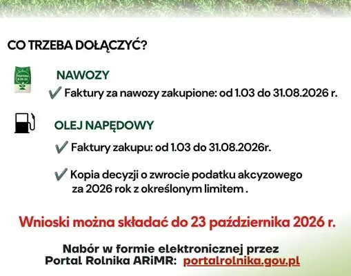 ARiMR: tylko do 23 października rolnicy mogą składać wnioski o dopłaty do nawozów i oleju napędowego