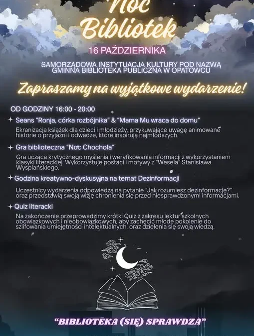 Noc Bibliotek w Opatowcu – jutro wieczór pełen atrakcji