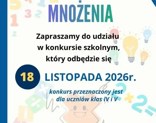 Szkoła ogłasza konkurs „Mistrz Tabliczki Mnożenia” dla klas IV i V